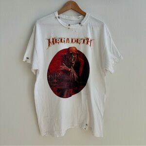Megadeth White Destroyed Safety Pin T-Shirt